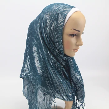 1 vnt Naujo Dizaino Raukšlėta Šalikas islamo musulmonų hijabs kutas skaros blizga blizgučiai Mirguliavimas Šalikai wrap moterims