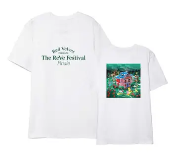 Kpop raudonos aksomo, kad reve festivalis galutinis 6 stilius spausdinti, o neck t shirt vasaros unisex stiliaus trumpomis rankovėmis t-shirt