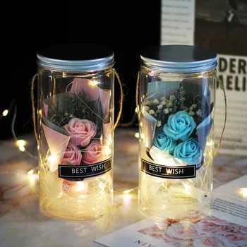Aromaterapija Muilas Rožė LED Muilo Gėlių Plastikinių Butelių Vestuvių Dirbtinių Gėlių Valentino Dienos, Motinos Dienos, Kalėdų Dieną Dovanų