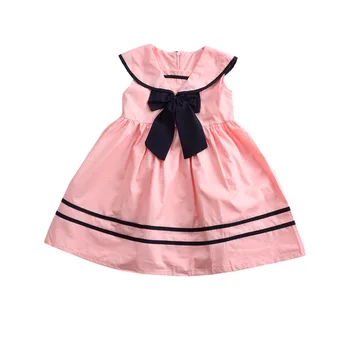 Kūdikių Mergaičių Drabužių 2019 M. Vasaros Vaikų Mergaičių Koledžas Vėjo Navy Suknelė Princesė Medvilnės Suknelė Be Rankovių Dryžuota Suknelė Trijų Spalvų