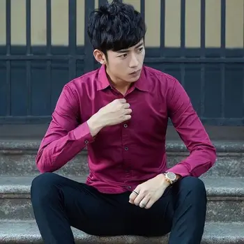 Jaunų korėjiečių Chaozhou vyriški Balti Marškinėliai Naujas ilgomis rankovėmis vyriški Marškiniai, Gryna Spalva Lyginimo-nemokamai Colių Marškinėliai