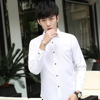 Jaunų korėjiečių Chaozhou vyriški Balti Marškinėliai Naujas ilgomis rankovėmis vyriški Marškiniai, Gryna Spalva Lyginimo-nemokamai Colių Marškinėliai