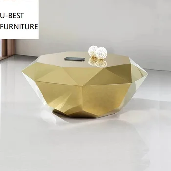 U-GERIAUSIAS Prabangus aukso, nerūdijančio plieno, rombo formos žurnalinis staliukas,minimalistinio dizaineris mėginio kambarys kūrybos aštuoniakampis lentelė
