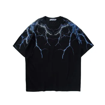 Streetwear 3D Žaibo Atspausdinta Marškinėliai Vyrams Hip-Hop Medvilnės trumpomis Rankovėmis Mados Juoda Viršūnes Tees Reperis Roko Marškinėlius Harajuku