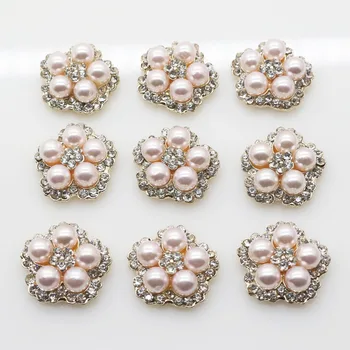 Didmeninė 50 vnt-18 mm Naujas Rožinis perlas kristalų mygtukai gėlių centras embellishment, 