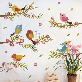 Juokingi paukščių, filialas gėlių sienos lipdukai miegamasis namų dekoro animacinių filmų gyvūnų sienų lipdukai pvc jam prilygintą išsilavinimą meno 