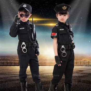 Nauja Vaikų Eismo Specialiųjų Policijos Halloween Carnival Partijos Veiklos Policininkų Uniformą Vaikai Armijos Berniukai Cosplay Kostiumai 2021