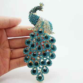Naujas stilingas, elegantiškas peacock blue kalnų krištolas sagės, segtukai, paauksuotas dekoro gyvūnų papuošalai