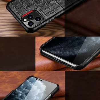 Fran-15V Nekilnojamojo natūralios Odos Galinį Dangtelį Atveju iPhone, 11 Pro Max 11Pro 3D Krokodilo Modelis Retro Sunku Slim Cover Dėklai
