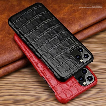 Fran-15V Nekilnojamojo natūralios Odos Galinį Dangtelį Atveju iPhone, 11 Pro Max 11Pro 3D Krokodilo Modelis Retro Sunku Slim Cover Dėklai