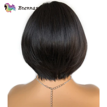 Brazilijos žmogaus plaukų perukas tiesiai trumpas bob dalis nėriniai perukas preplucked su kūdikių plaukus Remy plaukų 13X1 Glueless perukai juoda moterų
