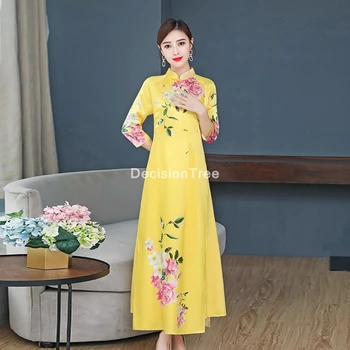 2021 ao dai vietnamas pagerėjo cheongsam suknelė moterų tradiciniai drabužiai gėlių ao dai azijos suknelė tradicinių cheongsam suknelė