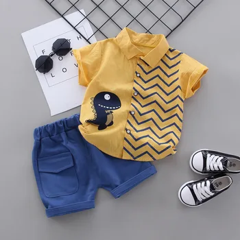 Naujagimio berniukų vasaros drabužių rinkiniai kūdikiams mados džentelmenas kostiumas medvilnės marškinėliai+šortai 2vnt bamblys drabužiai vaikams