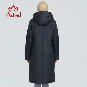 2019 Astrid žiemos striukė moterims Kontrasto spalvų ilgas storas medvilnės drabužiai su bžūp ir užtrauktukas, šiltas kailis moterų parko AT-6703