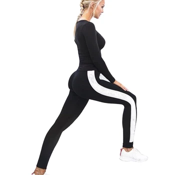 Fitneso athleisure moterų antblauzdžiai naują atvykimo dryžuotas slim sudurti juoda ilgi antblauzdžiai drabužius ladieswear legging ladieswear