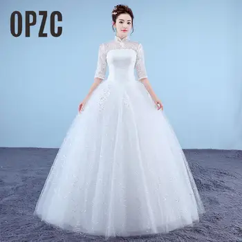 Baltoji Princesė Pigūs Merginos Vestuvių Suknelės 2020 Naujų korėjos Retro Stiliaus Nėrinių Pusė Rankovėmis Aukštu Kaklu Nuotakos Suknelė vestido de noiva