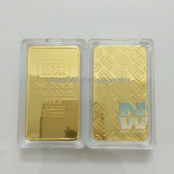 10vnt Kredito šveicarijos aukso juosta 1 OZ nekilnojamojo auksą, padengtą luito ženklelis 44 mm x 28 mm, monetų