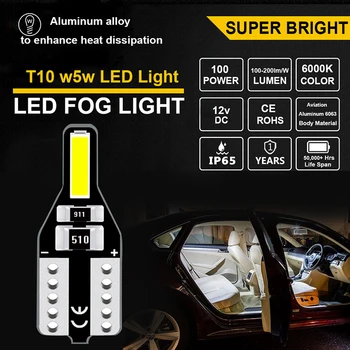10vnt T10 W5W LED 194 168 Auto Lempos Automobilių Stovėjimo Šviesos Atstumas Dome Skaitymo šviesos Interjero Kamieno Lempos 6000K Balta