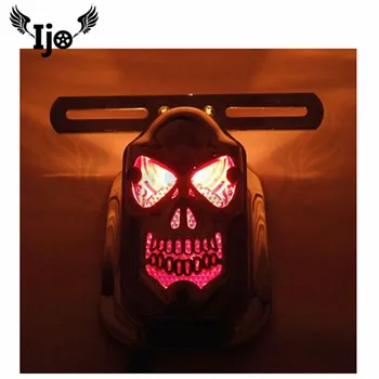 Nemokamas pristatymas juodas raudonas apšvietimas kaukolės dalys, motociklų uodegos šviesos licenciją plokštelės laikiklis skeletas motociklo stabdžių žibintas