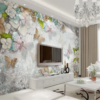 Beibehang 3D Tapetai, 3d Spalvingas Viduržemio jūros Drugelis Gėlių Reljefo TV Fono Sienos Gyvenimo Kambario, Miegamasis Freskos nuotrauką