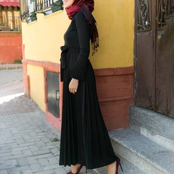 2020 Mados Musulmonų Suknelė Moterims Juoda Abaja O-kaklo Tvarstis Blyksnius Rankovėmis Žalios Suknelės Islamo Apranga