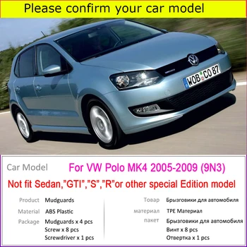 Sparnų VW Mk4 Volkswagen Polo 9N3 2009 m.~2005 Priekinės Galinės Automobilio Sparnas Atvartais Splash Atvartu Purvasargių Priedai 2008 2007 2006