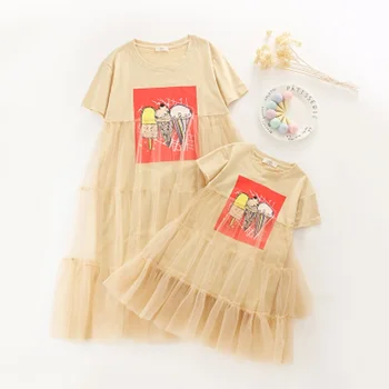 Motina ir Dukra Dress Vasaros 2018 Naujas Mados Akių Stilius Mama ir Dukra Suknelė Šeimos Atitikimo Komplektus mergaičių naktiniai marškiniai, pižamos