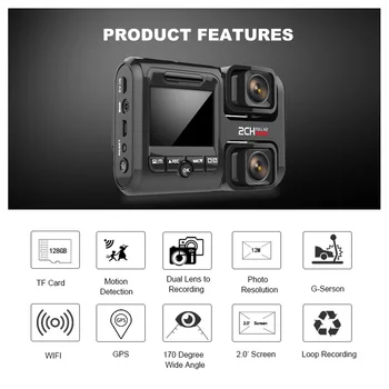 Wifi, automobilių dvr vaizdo įrašymo statyti į GPS dual kameros full hd 1080P už sėdynė/priekiniai dual 170 laipsnių Novatek 96663 brūkšnys Cam