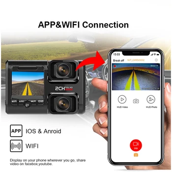 Wifi, automobilių dvr vaizdo įrašymo statyti į GPS dual kameros full hd 1080P už sėdynė/priekiniai dual 170 laipsnių Novatek 96663 brūkšnys Cam