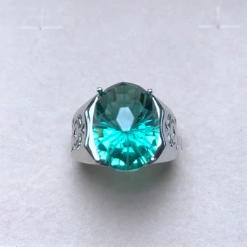 Atmosferos vyrų žiedas, natūralus žaliasis kristalų, natūralių spalvų, geros kokybės, 925 sidabras