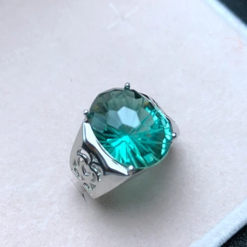 Atmosferos vyrų žiedas, natūralus žaliasis kristalų, natūralių spalvų, geros kokybės, 925 sidabras