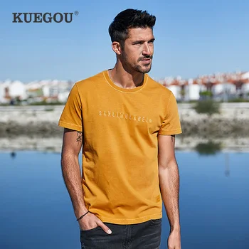 KUEGOU vyriški marškinėliai trumpomis rankovėmis mados Raštais išsiuvinėta marškinėlius vasarą, medvilnės marškinėliai vyrams viršuje plius dydis BT-21639