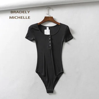 BRADELY MICHELLE jumpsuits moterų 2018 mados vatos pagaliukai Seksualus slim trumpas rankovės o-kaklo megzti bodysuits moterų klubo outwear