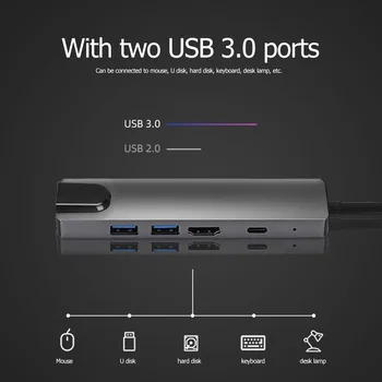 ALLOYSEED 5 in 1, USB, C Tipo-C HUB C Tipo su 4K HDMI 2 5Gbps USB3.0 65W PD RJ45 PC Adapteris, Splitter Už 