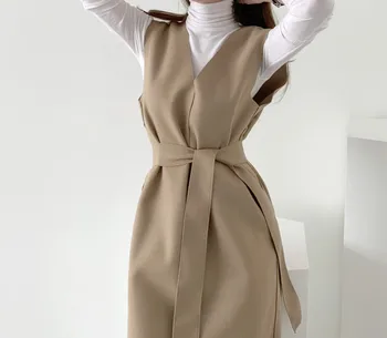 Colorfaith Naujas 2021 Žiemos Pavasario Moterų Suknelės, Varčias Kietas Splitas Tiesiai Mezgimo Šiltas Megztinis Elegantiškas Biuras Ponios DR7199