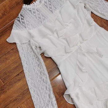 AELESEEN 2020 m. Pavasario Vasaros Maxi Suknelė Moterų Mados kilimo ir tūpimo Tako Balta Suknelė Plius Dydis Raukiniai, Nėriniai Šalies Elegantiškas Paplūdimio Suknelė Vestido