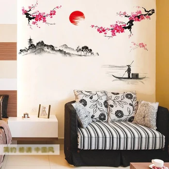 Slyvų Saulėtekio kraštovaizdžio Kinų stiliaus menas, sienų lipdukai Gyvenimo kambario, Miegamasis fone, namų apdaila, Sienų Lipdukai, tapetai