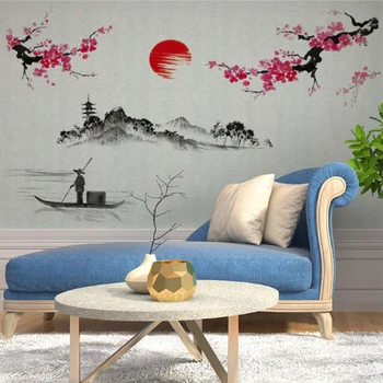 Slyvų Saulėtekio kraštovaizdžio Kinų stiliaus menas, sienų lipdukai Gyvenimo kambario, Miegamasis fone, namų apdaila, Sienų Lipdukai, tapetai
