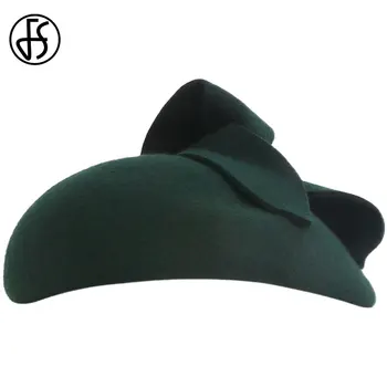FS Fascinators Moterų Vestuvių Vilna Fedora 2020 M. Bažnyčia Skrybėlės Žalia Ponios moteriška skrybėlaitė Skrybėlę Veltinio Gėlių Beretės Bžūp Chapeau Femme