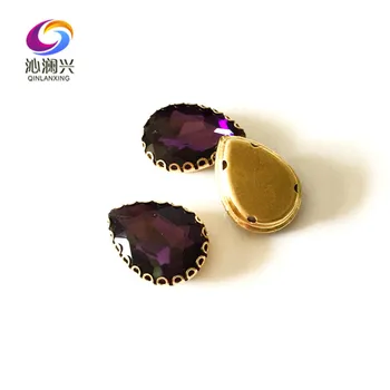 Deep purple Lašo forma viršuje, stiklo kristalų nėrinių letena strazdų,aukso bazės siūti ant akmens 