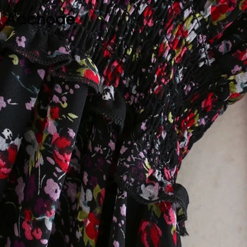 Aachoae Moterų Boho V Kaklo Ilgą Šifono Suknelę Gėlių Spausdinti Linijos Šalies Pynimas Suknelė Ilgomis Rankovėmis Elastinga Juosmens Derliaus Suknelės