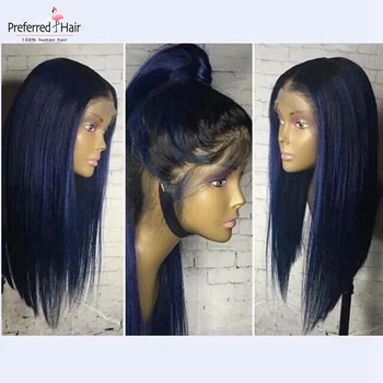 Pageidaujamas 13x6 Tiesiai Nėriniai Priekiniai Perukas Mėlyna Rožinė Ombre Žmogaus Plaukų Perukas Preplucked Remy Brazilijos Skaidrus Nėriniai Perukai Moterims