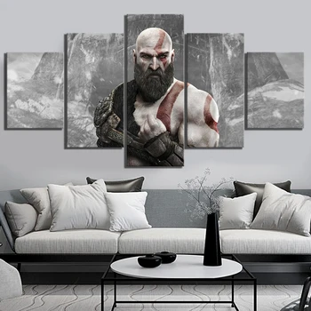 Sienos Menas Drobė Nuotraukas Plakatai 5 Skydelis Kratos God Of War 4 ARPG Žaidimas Namų Puošybai Abstrakti Tapyba HD Atspausdintas Foto Rėmelis