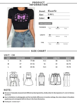 Moterų Drugelis Grafinis Apkarpyti Viršūnes marškinėliai Harajuku Laiškas Išspausdintas Seksualus Mados Pasėlių Tshirts Vasaros Šalis Gatvėje Saldus marškinėliai