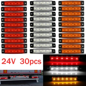 30x 6 LED lemputė SMD 24V Oranžinė Balta Raudona Sunkvežimių Priekabos Pikapas Šoniniai Gabaritiniai Rodiklio Žibintus, karavanas traktoriaus kart