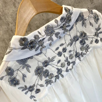 AELESEEN kilimo ir tūpimo Tako Mados Moterų Palaidinė 2020 M. Rudenį Office Moteriški Balti Marškiniai Prabangių Gėlių Siuvinėjimas Duobute Elegantiška Palaidinė