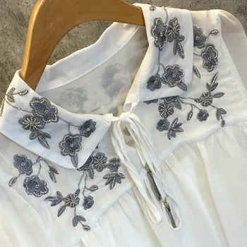 AELESEEN kilimo ir tūpimo Tako Mados Moterų Palaidinė 2020 M. Rudenį Office Moteriški Balti Marškiniai Prabangių Gėlių Siuvinėjimas Duobute Elegantiška Palaidinė