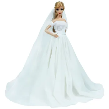Aukštos Kokybės, Suknelė Balta Vestuves Princesė Suknelė Elegantiškas Sijonas Baltos Galvos Šydą Drabužius Barbie Lėlės Priedai Kūdikių Žaislas