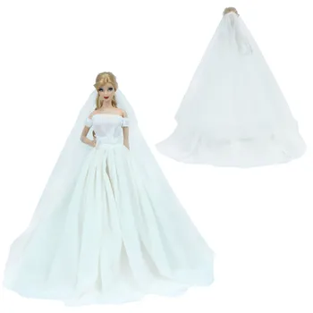 Aukštos Kokybės, Suknelė Balta Vestuves Princesė Suknelė Elegantiškas Sijonas Baltos Galvos Šydą Drabužius Barbie Lėlės Priedai Kūdikių Žaislas