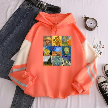 Negabaritinių jaunimo drabužių moterų hoodie Van Gogho Tapybai Storio Prarasti Moterų Hoodies Vilnos Karšto Harajuku Kontrasto Spalvos Palaidinukė